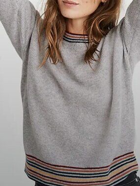 Madewell Rainbow Trim 100% Cashmere Sweater Size M